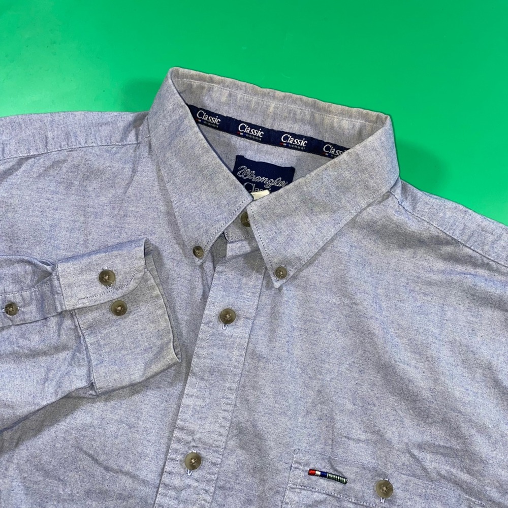 Wrangler Classic Men's XXL Blue Long‎ Sleeve Button Up Shirt Cotton Casual Work